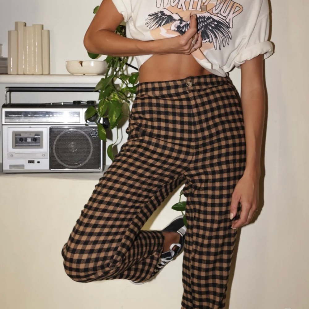 NWT 12th tribe bishop tan checkered crop trouser